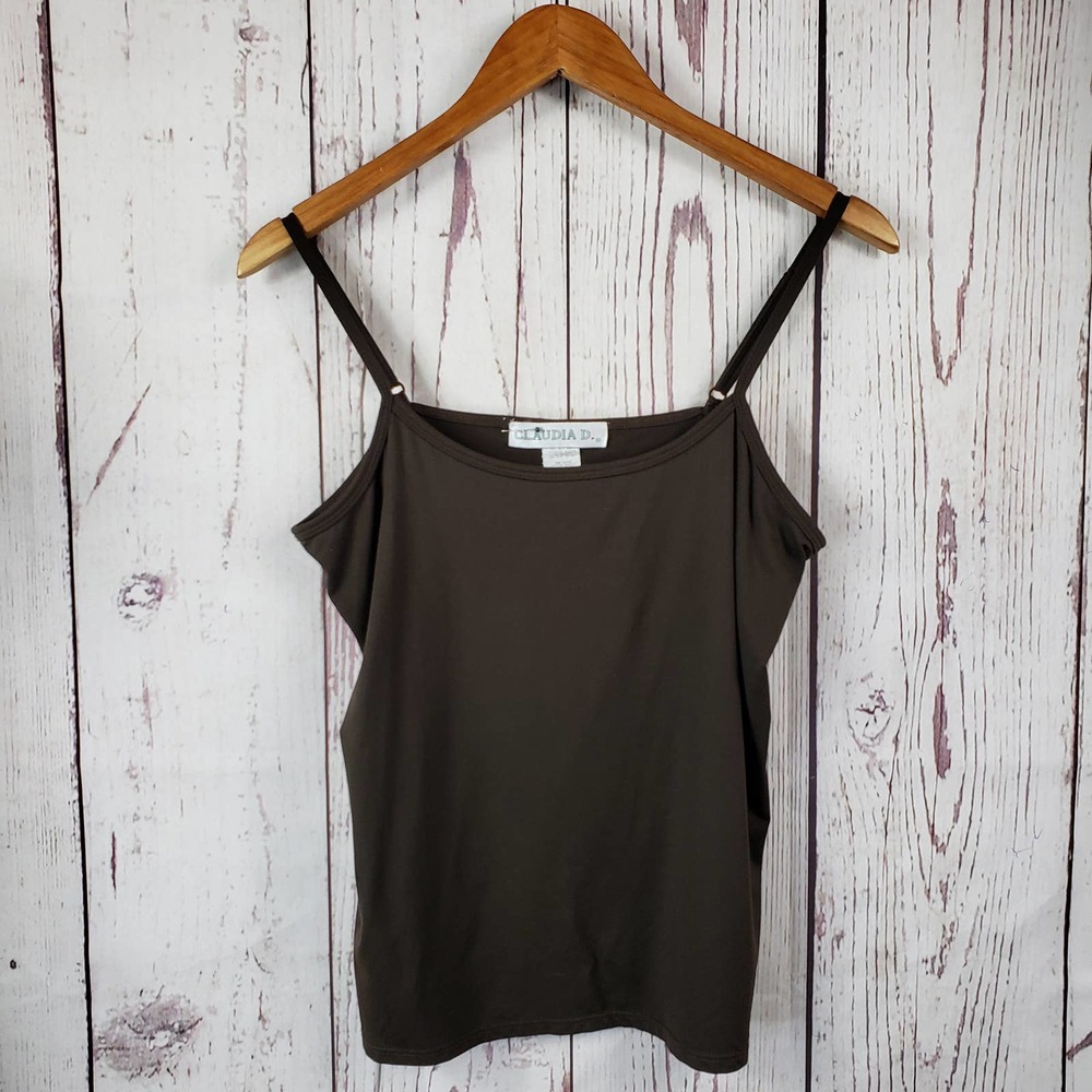 Claudia D. Cami Tank Top Womens Size Large Scoop Neck Spaghetti Straps Brown
